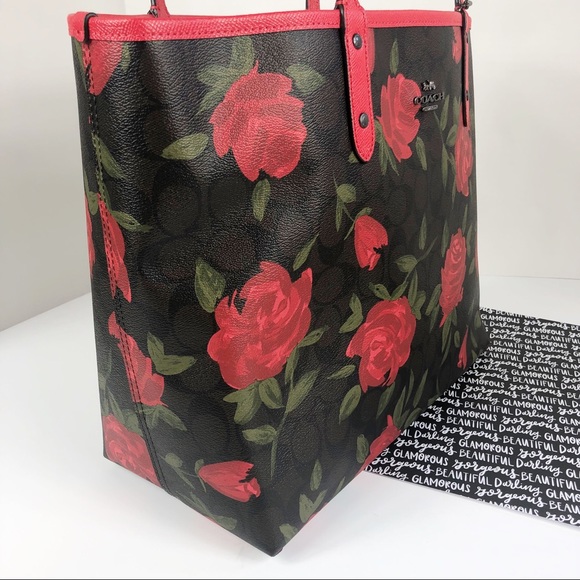 Coach Camo Rose Reversible tote bag set purse city - Picture 3 of 8